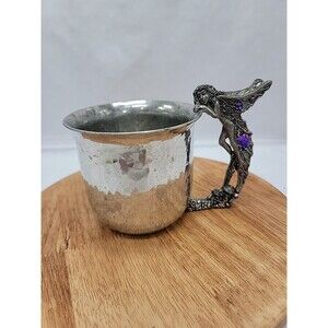 1995 Fellowship Foundry PEWTER Fairy CUP Stein Mug Purple Crystals